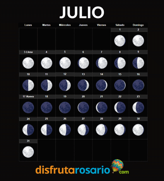 Ciclo Lunar Julio 2023 CALENDARIO LUNAR JULIO 2023 - disfrutarosario.com